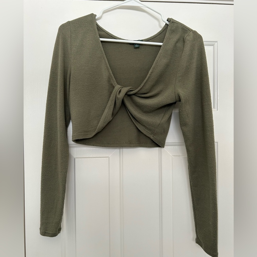 Wild Fable Sage Green Cropped Twist Top